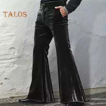 Мужские расклешенные бархатные брюки в стиле ретро 70-х годов, наряд в стиле диско, повседневные свободные брюки-клеш для вечеринок в офисе и на улице M чёрный