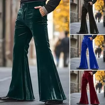 Мужские расклешенные бархатные брюки в стиле ретро 70-х годов, наряд в стиле диско, повседневные свободные брюки-клеш для вечеринок в офисе и на улице M синий