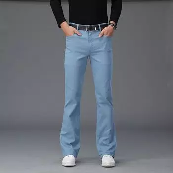 Мужские расклешенные джинсы, расклешенные брюки, свободный крой, мужские дизайнерские классические повседневные джинсы 28 джинсовый синий