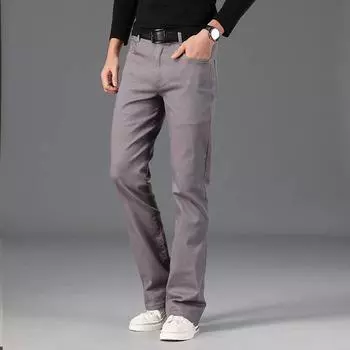 Мужские расклешенные джинсы, расклешенные брюки, свободный крой, мужские дизайнерские классические повседневные эластичные джинсы, джинсы для мужчин 28 темно-серого