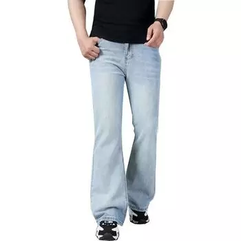 Мужские расклешенные джинсы средней посадки, мужские облегающие повседневные брюки из денима, светло-голубые джинсы S светло-синий