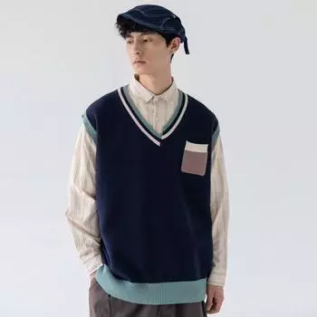 Мужские разноцветные модные топы, верхняя одежда-карго, уличная куртка без рукавов, теплый свободный вязаный жилет, весенне-осенний свитер для мужчин M бежевый