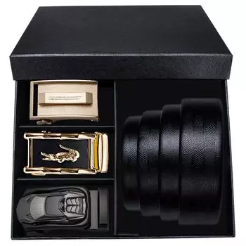 Мужские ремни Dbulle, черные ремни из натуральной кожи с 3 металлическими автоматическими пряжками, ремни в упаковке, мужские подарки 110cm/43in чёрный