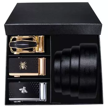 Мужские ремни Dubulle, черные ремни из натуральной кожи с 3 металлическими автоматическими пряжками, ремни в упаковке, мужские подарки 110cm/43in чёрный