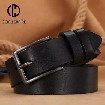 Мужские ремни Модельер Пояс с пряжкой для джинсов Ремни из коровьей кожи Повседневный деловой ковбойский мужской ремень из натуральной кожи AHQ2117 85cm чёрный