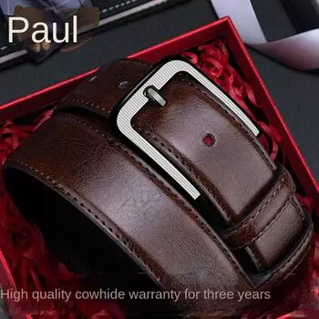 Мужские ремни Мужские ремни Натуральная кожа винтажный индивидуальный деловой повседневный высококачественная пряжка с перфорацией 110cm чёрный