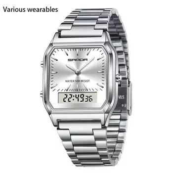 Мужские ретро электронные часы модные персонализированные мужские часы стальной ремешок легкие часы