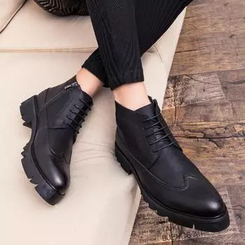 Мужские ретро-ботинки-броги, вечерние, черные кожаные ботильоны, смокинг, свадебные блейзеры, туфли-седла для мужчин, толстая подошва EU:38 чёрный