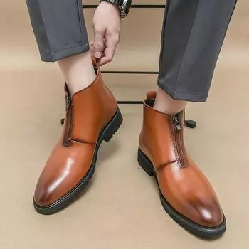 Мужские ретро-ботинки на молнии, вечерние, черные кожаные ботильоны, смокинг, свадебные пиджаки, туфли-седла, мотоциклетные ботинки на молнии EU:38 чёрный