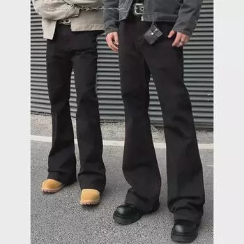 Мужские ретро-черные брюки-клеш — высокие, мягкие джинсы Clean-Fit M чёрный