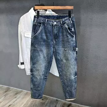 Мужские ретро-джинсы в гонконгском стиле, выстиранные, японские, свободные, прямые 2XL (145-160 kg recommended)