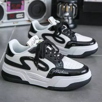 Мужские ретро-кеды для скейтбординга: Классические, увеличивающие рост, весенние повседневные туфли 40 чёрный/белый