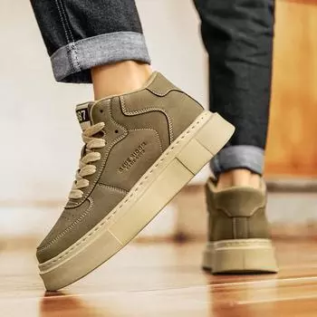 «Мужские ретро-кеды средней высоты»: Повседневная спортивная обувь на толстой подошве и модные короткие ботинки Martin для весны и осени. 44 коричневый