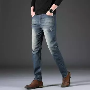 Мужские ретро-кошачьи усы, прямые свободные джинсы со средней талией, модные мужские длинные брюки 28 темно-синий