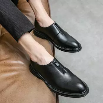 Мужские ретро-лоферы на молнии, черные, для делового платья, выпускного, смокинга, вечерние, коричневые кожаные туфли размера плюс EU:38 чёрный