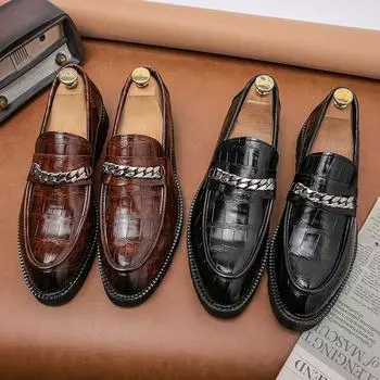 Мужские ретро-лоферы в уличном стиле, черные, для делового платья, выпускного, смокинга, вечерние, кожаные туфли EU:38 чёрный