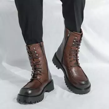 Мужские ретро панк сапоги на толстой подошве на платформе жокейские сапоги уличные мотоциклетные сапоги крутые высокие сапоги больших размеров EU:46 чёрный