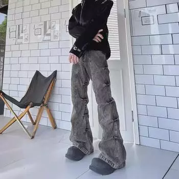 Мужские ретро-плиссированные джинсы Wasteland - брюки-клеш весна/осень Triple Extra Large черный серый