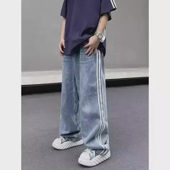 Мужские ретро-полосатые джинсы High-Street Loose Straight 2XL синий