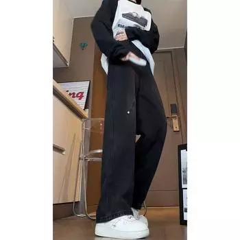 Мужские ретро-стираные винтажные широкие джинсы, мужские свободные прямые повседневные универсальные длинные брюки S