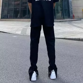 Мужские ретро-стираные винтажные широкие джинсы, мужские свободные прямые повседневные универсальные длинные брюки M чёрный