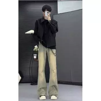 Мужские ретро-стираные винтажные широкие джинсы, мужские свободные прямые повседневные универсальные длинные брюки M синий