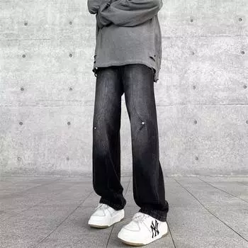 Мужские ретро-стираные винтажные широкие джинсы, мужские свободные прямые повседневные универсальные длинные брюки S