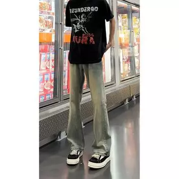 Мужские ретро-стираные винтажные широкие джинсы, мужские свободные прямые повседневные универсальные длинные брюки M синий