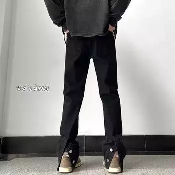 Мужские ретро-стираные винтажные широкие джинсы, мужские свободные прямые повседневные универсальные длинные брюки M чёрный