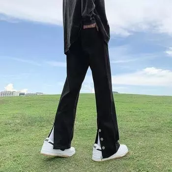 Мужские ретро-стираные винтажные широкие джинсы, мужские свободные прямые повседневные универсальные длинные брюки M чёрный