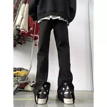 Мужские ретро-стираные винтажные широкие джинсы, мужские свободные прямые повседневные универсальные длинные брюки M чёрный