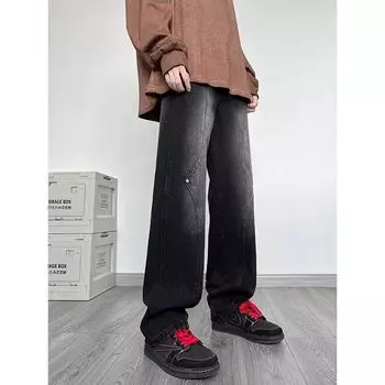 Мужские ретро-стираные винтажные широкие джинсы, мужские свободные прямые повседневные универсальные длинные брюки S