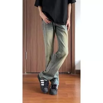 Мужские ретро-стираные винтажные широкие джинсы, мужские свободные прямые повседневные универсальные длинные брюки M синий