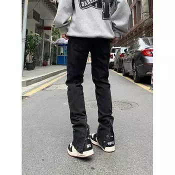 Мужские ретро-стираные винтажные широкие джинсы, мужские свободные прямые повседневные универсальные длинные брюки M чёрный