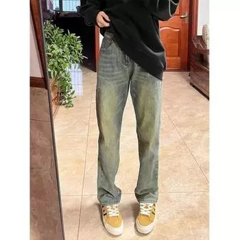 Мужские ретро-стираные винтажные широкие джинсы, мужские свободные прямые повседневные универсальные длинные брюки M синий