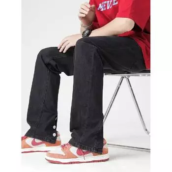 Мужские ретро-стираные винтажные широкие джинсы, мужские свободные прямые повседневные универсальные длинные брюки M чёрный