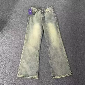 Мужские ретро-стираные винтажные широкие джинсы, мужские свободные прямые повседневные универсальные длинные брюки M синий