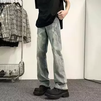 Мужские ретро-стираные винтажные широкие джинсы, мужские свободные прямые повседневные универсальные длинные брюки S синий