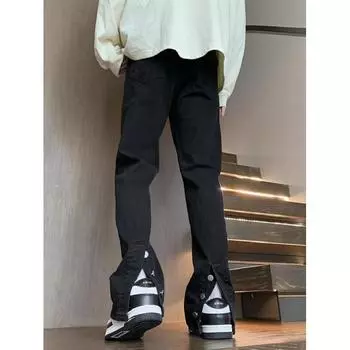 Мужские ретро-стираные винтажные широкие джинсы, мужские свободные прямые повседневные универсальные длинные брюки M чёрный