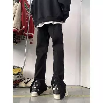 Мужские ретро-стираные винтажные широкие джинсы, мужские свободные прямые повседневные универсальные длинные брюки M чёрный