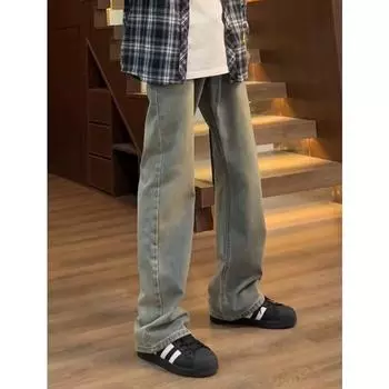 Мужские ретро-стираные винтажные широкие джинсы, мужские свободные прямые повседневные универсальные длинные брюки M синий