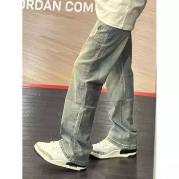 Мужские ретро-стираные винтажные широкие джинсы, мужские свободные прямые повседневные универсальные длинные брюки S синий