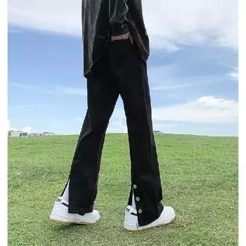 Мужские ретро-стираные винтажные широкие джинсы, мужские свободные прямые повседневные универсальные длинные брюки M чёрный