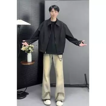 Мужские ретро-стираные винтажные широкие джинсы, мужские свободные прямые повседневные универсальные длинные брюки M синий