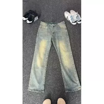 Мужские ретро-стираные винтажные широкие джинсы, мужские свободные прямые повседневные универсальные длинные брюки M синий