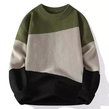 Мужские ретро-свитера с винтовой нитью Осень-зима Мужские контрастные цветные свитера Мужская одежда Мужские пуловеры с круглым вырезом Мужские вязаные топы-бойфренды 4XL хаки