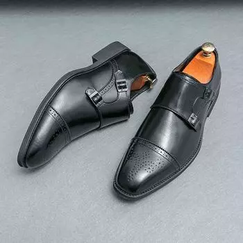 Мужские ретро туфли-блоки из ПУ черного и коричневого цвета, роскошные, модные, с пряжкой, кожаные туфли, мужские деловые офисные брендовые формальные туфли, размер 38-46 38