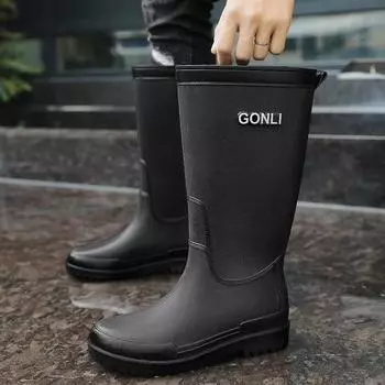 Мужские резиновые сапоги Бархатные поварские туфли Рабочая обувь Обувь для мойки автомобилей Дождевые сапоги Модные износостойкие нескользящие усиленные водонепроницаемые туфли 39 чёрный