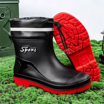 Мужские резиновые сапоги для активного отдыха, модные высокие ботинки для пешего туризма, рыбалки, воды, мужская обувь, нескользящие рабочие ботинки для поваров, мужские водонепроницаемые ботинки 39 чёрный