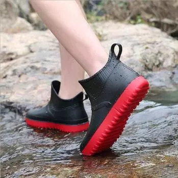 Мужские резиновые сапоги для дождя, нескользящие, водонепроницаемые, рабочие туфли из тонкого бархата из ПВХ 39 чёрный